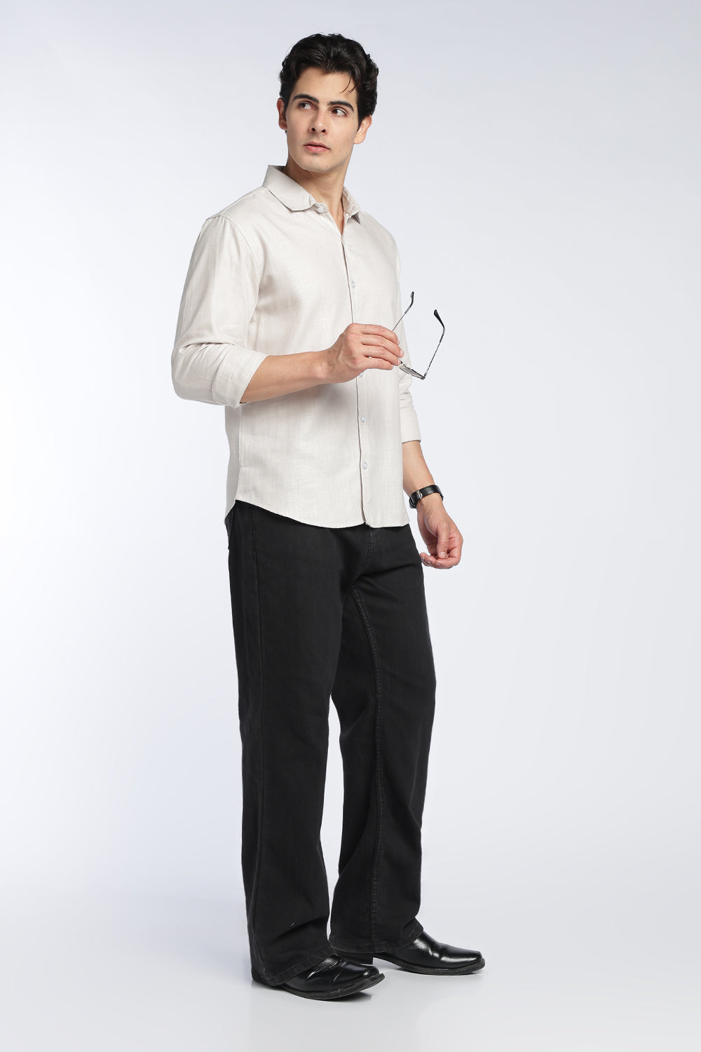 Off White Cotton Regular Fit Shirt For Men - Image 6