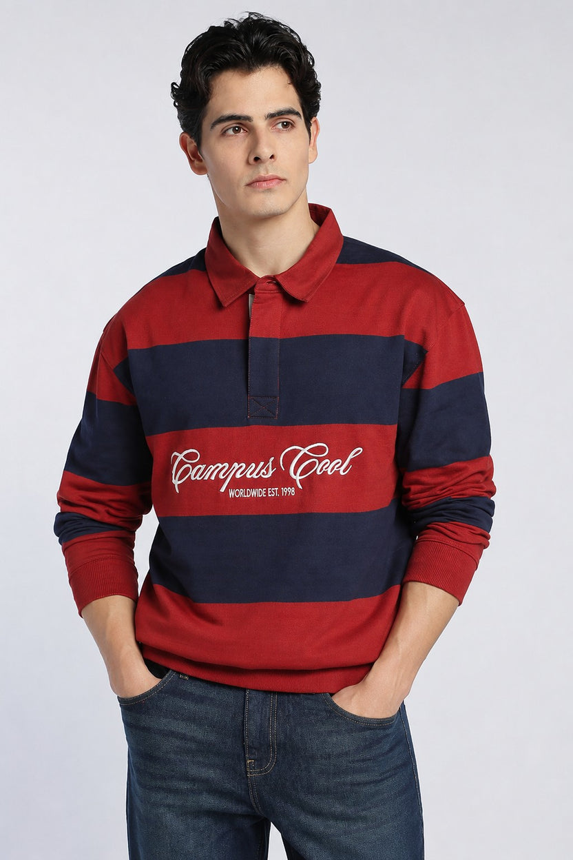 Red Stripes Regular Fit Sweatshirt For Men - Image 2