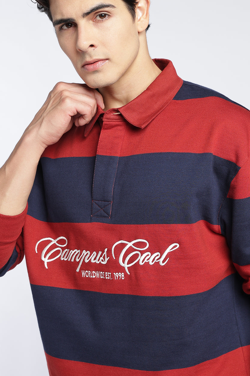Red Stripes Regular Fit Sweatshirt For Men - Image 3