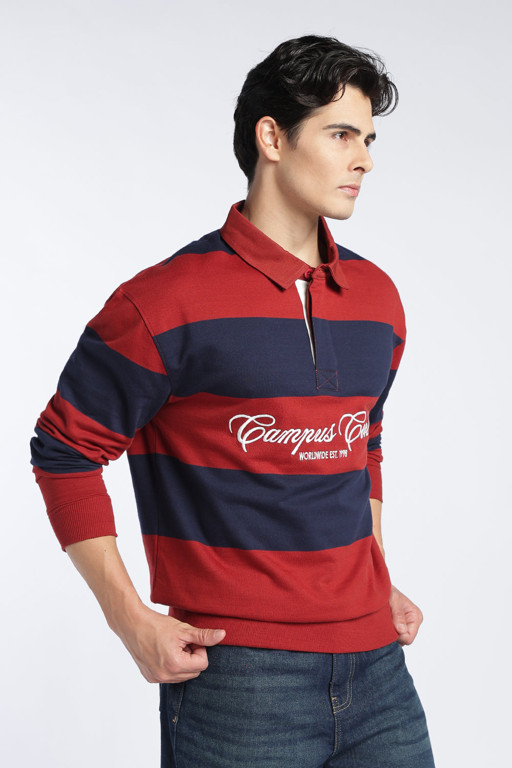 Red Stripes Regular Fit Sweatshirt For Men - Image 4
