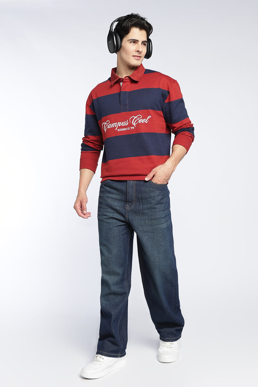 Red Stripes Regular Fit Sweatshirt For Men - Image 6