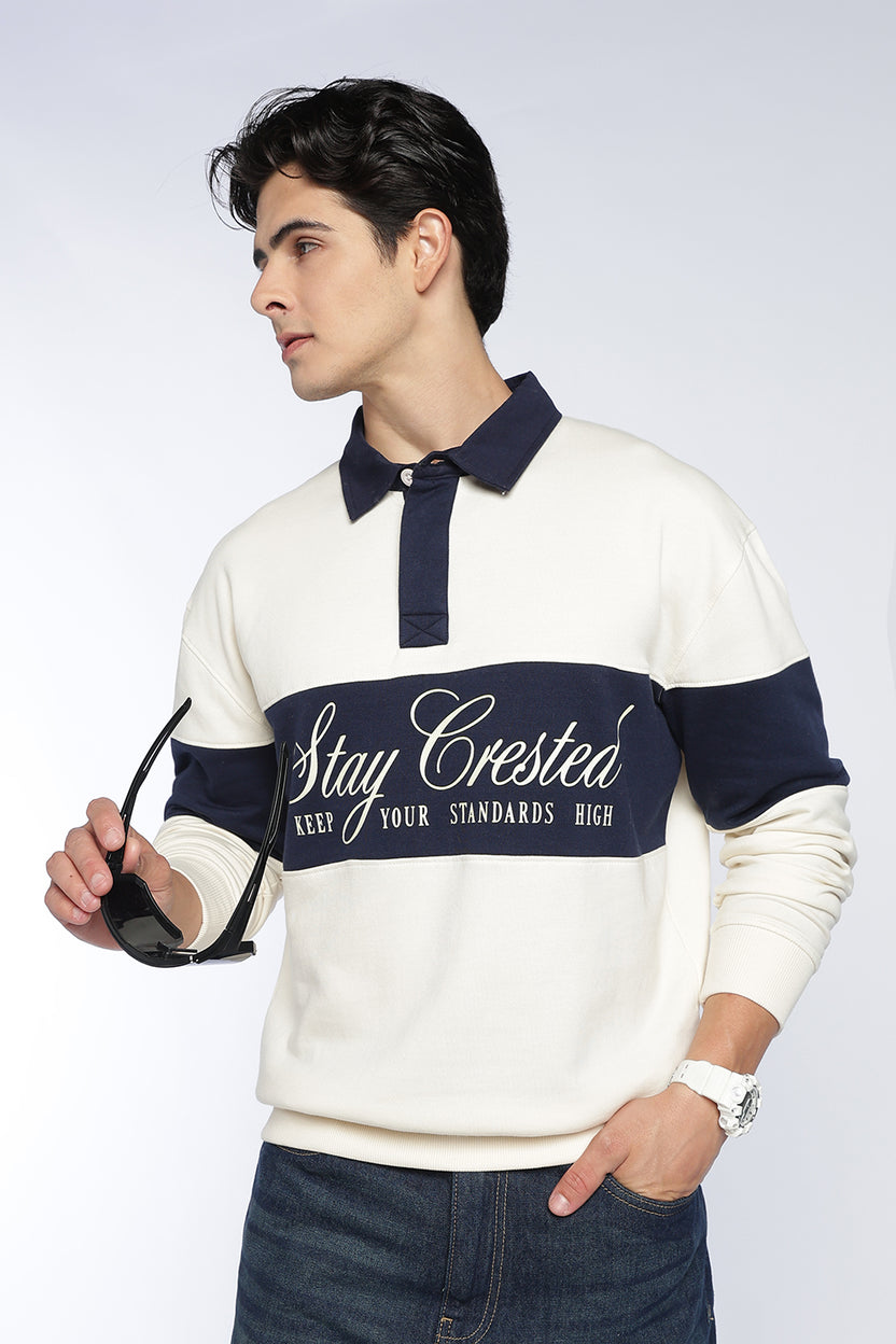 Off White Color Block Regular Fit Sweatshirt For Men - Image 1