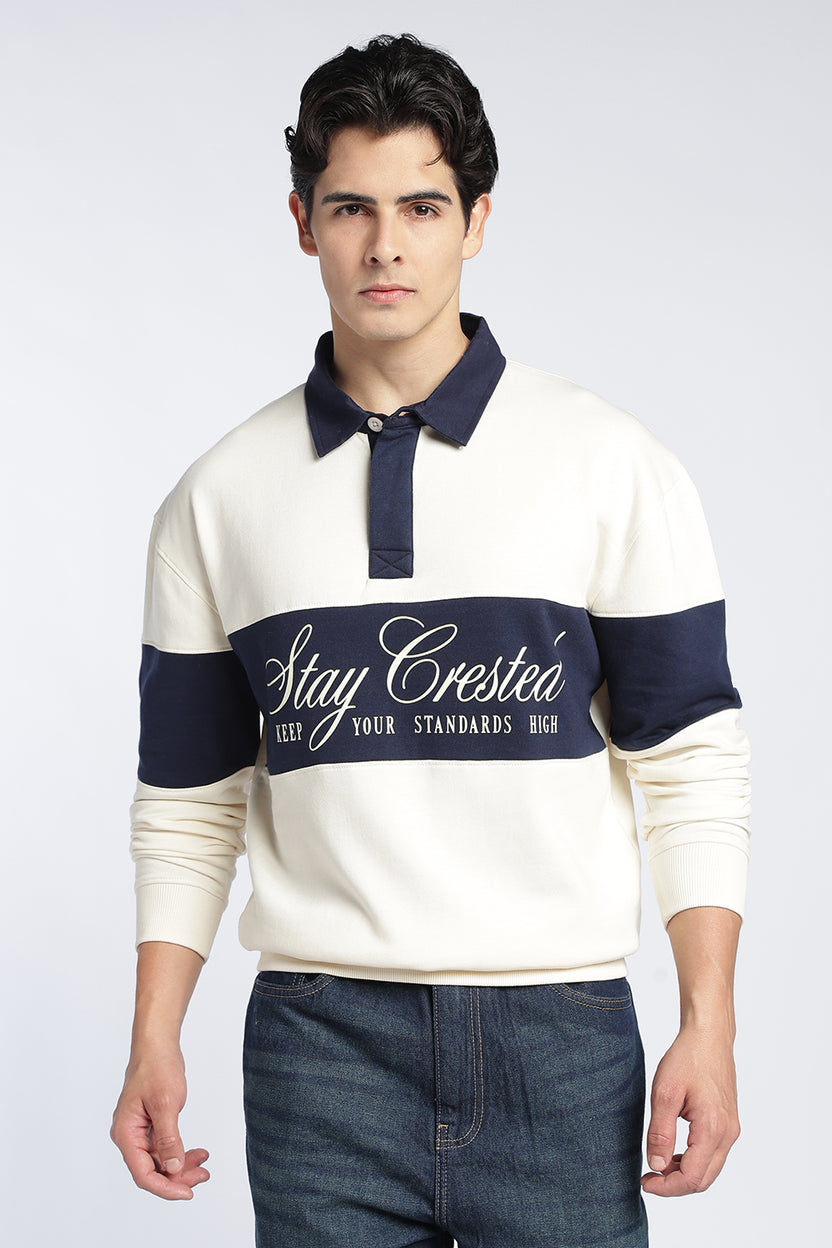 Off White Color Block Regular Fit Sweatshirt For Men - Image 2