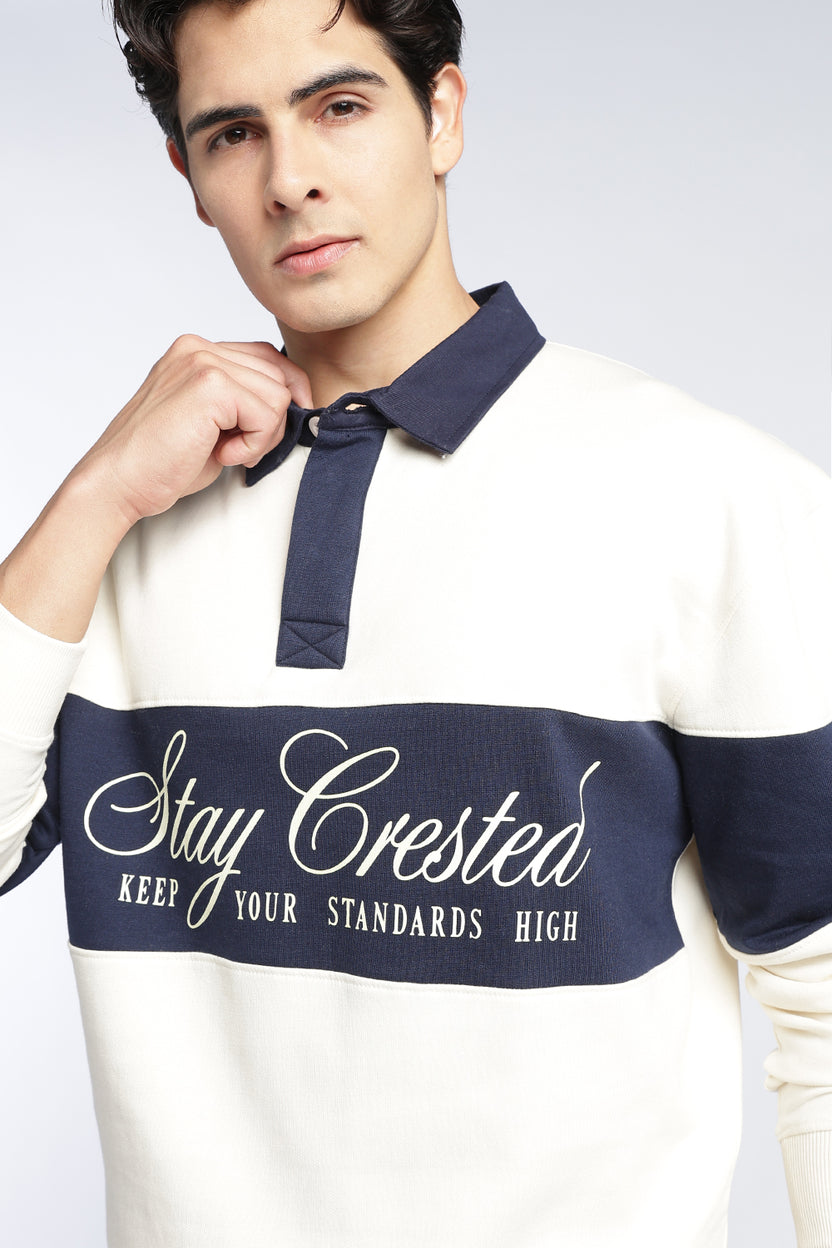 Off White Color Block Regular Fit Sweatshirt For Men - Image 3