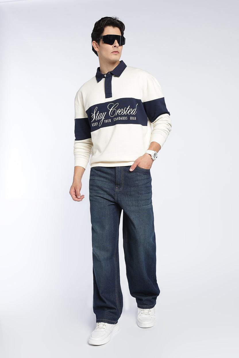 Off White Color Block Regular Fit Sweatshirt For Men - Image 6