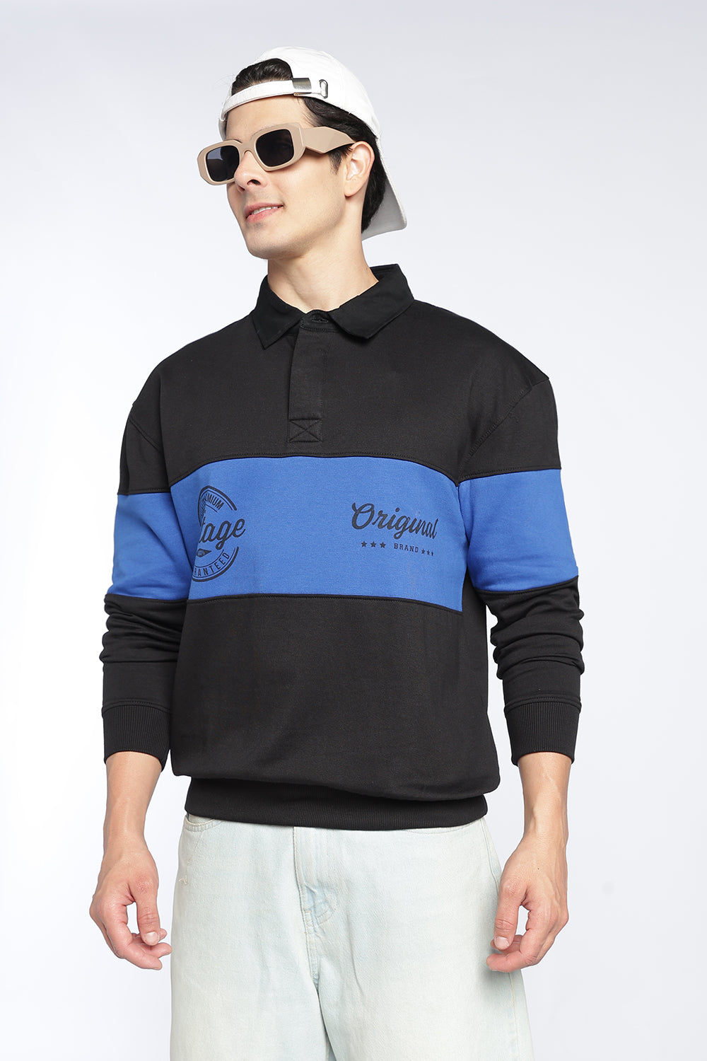 Black Color Block Regular Fit Sweatshirt For Men - Image 1