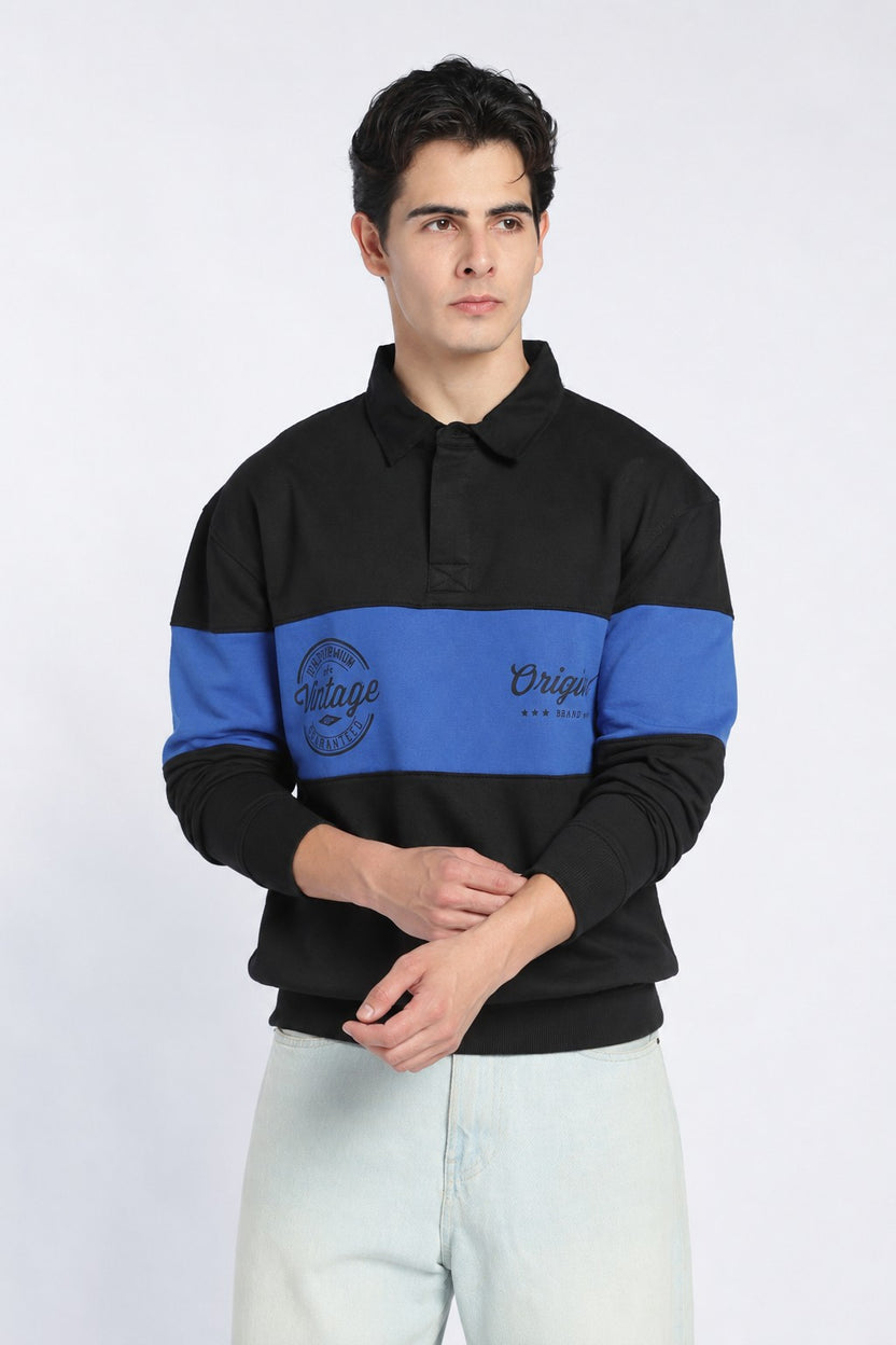 Black Color Block Regular Fit Sweatshirt For Men - Image 2