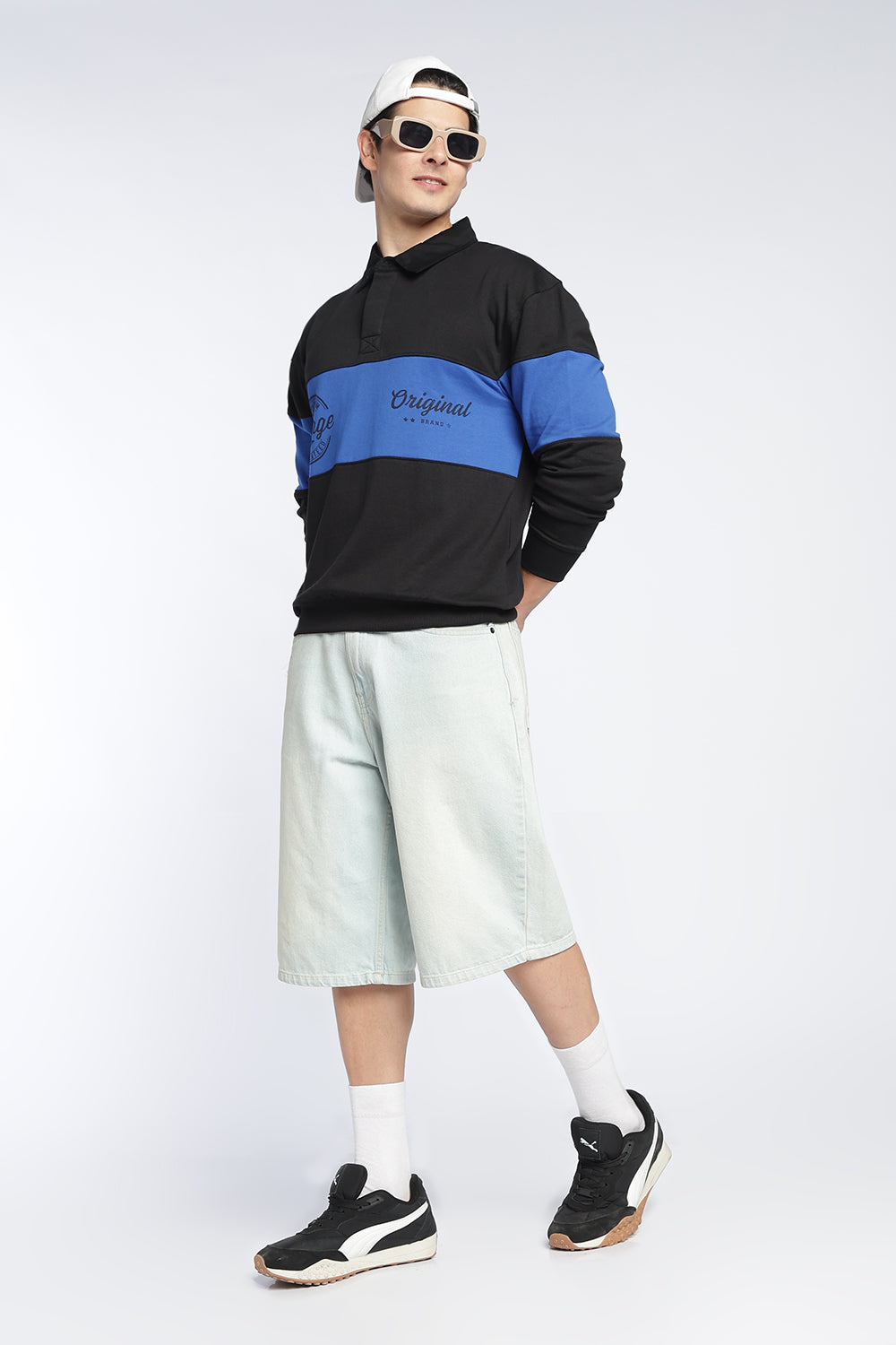 Black Color Block Regular Fit Sweatshirt For Men - Image 6