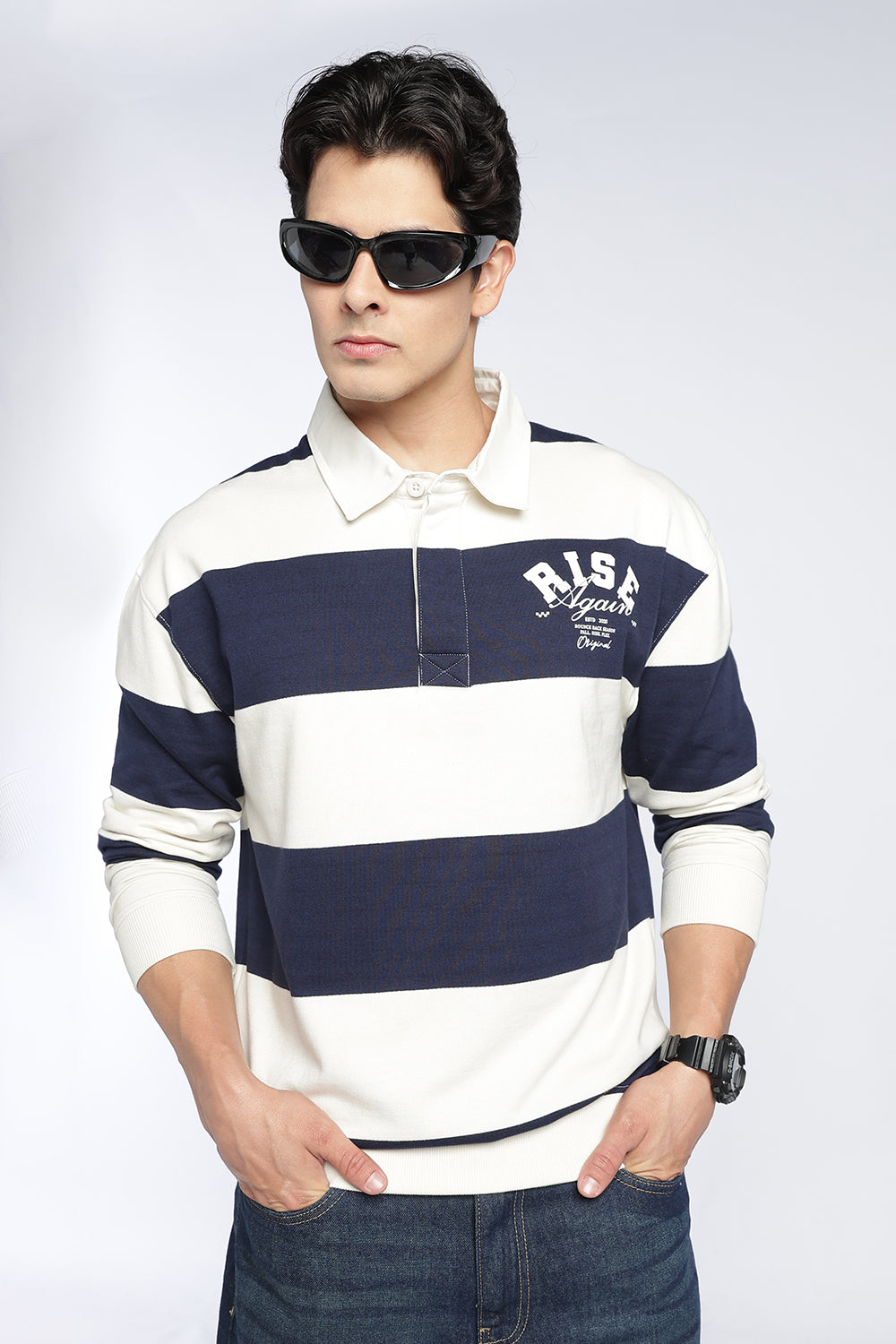 White Stripes Regular Fit Sweatshirt For Men - Image 1