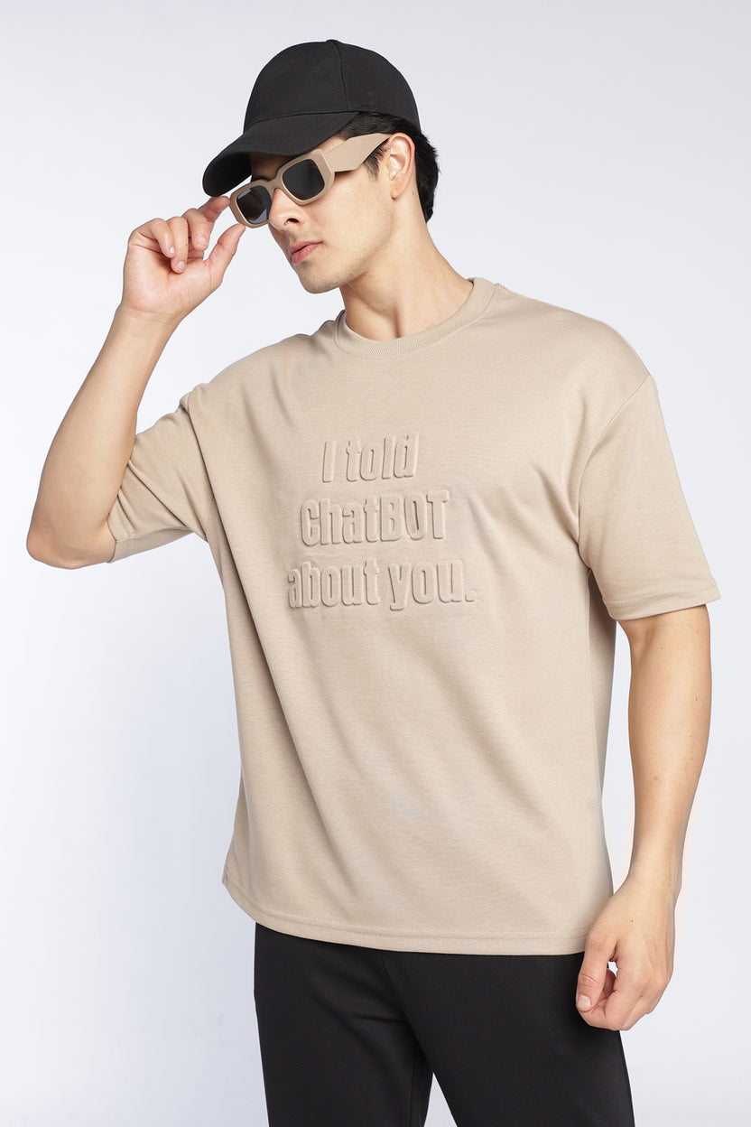 Beige Drop Shoulder Sleeves Relaxed Fit T-Shirt For Men - Image 1