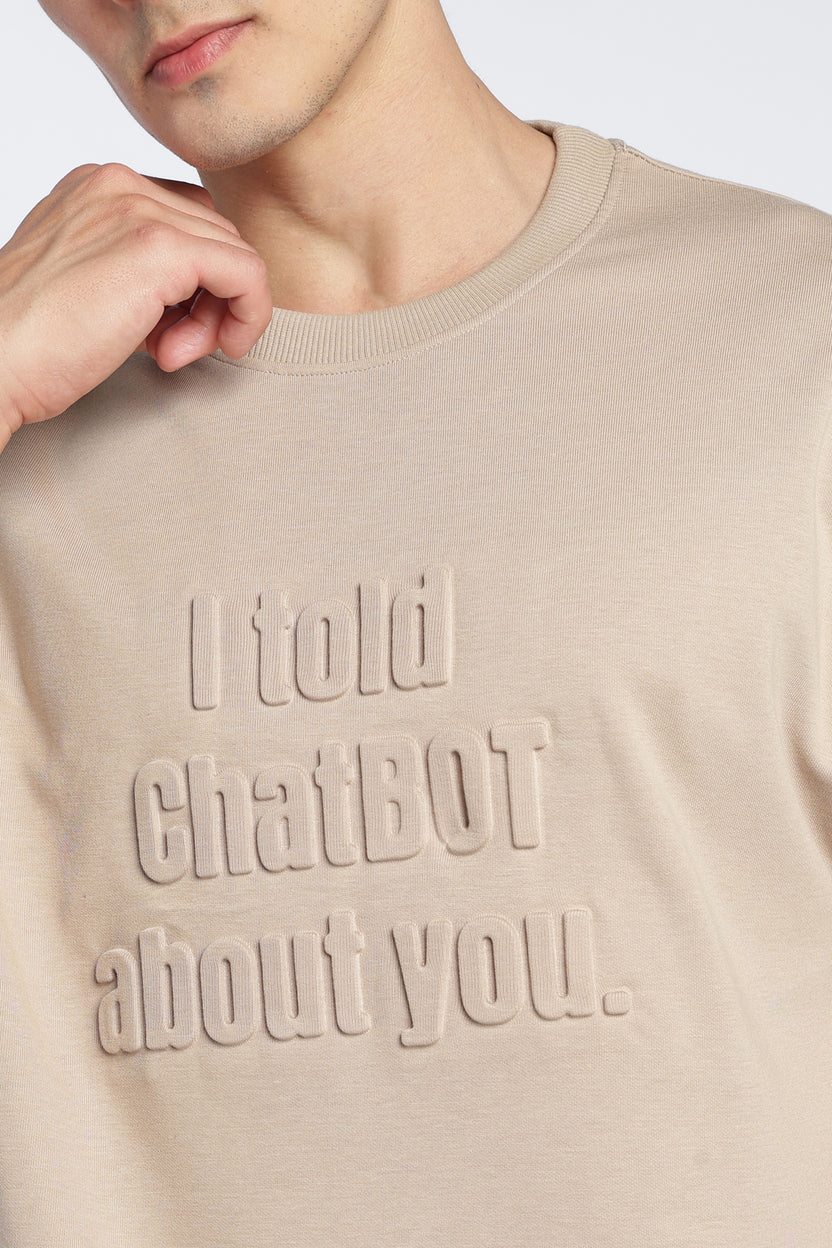 Beige Drop Shoulder Sleeves Relaxed Fit T-Shirt For Men - Image 3