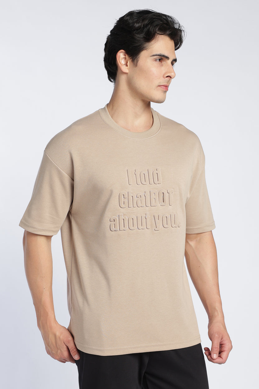 Beige Drop Shoulder Sleeves Relaxed Fit T-Shirt For Men - Image 4
