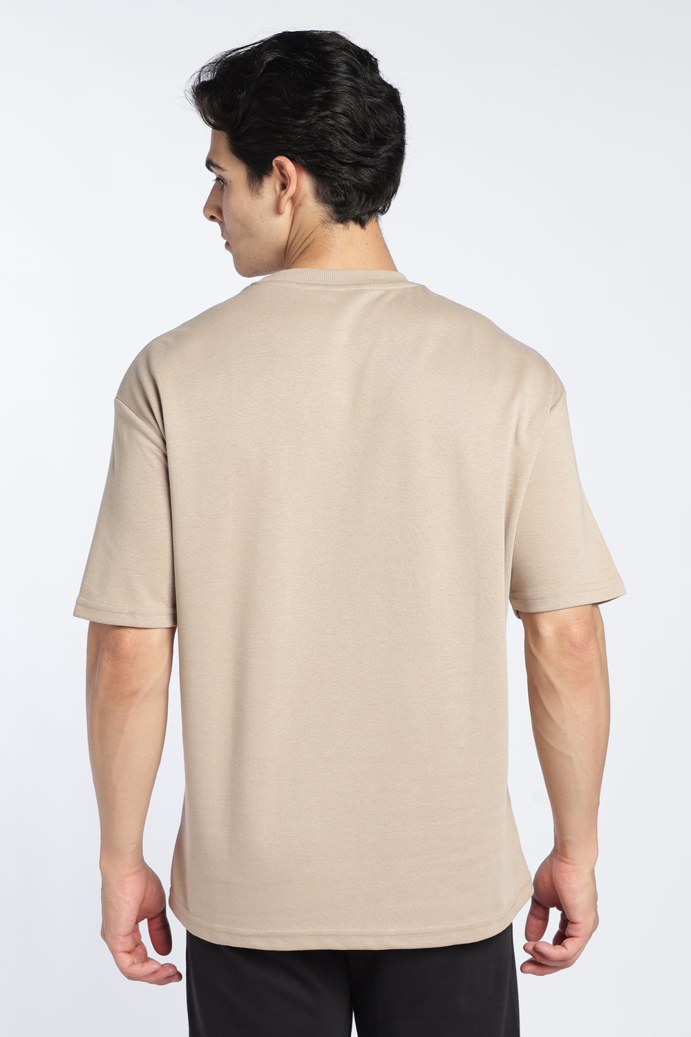 Beige Drop Shoulder Sleeves Relaxed Fit T-Shirt For Men - Image 5