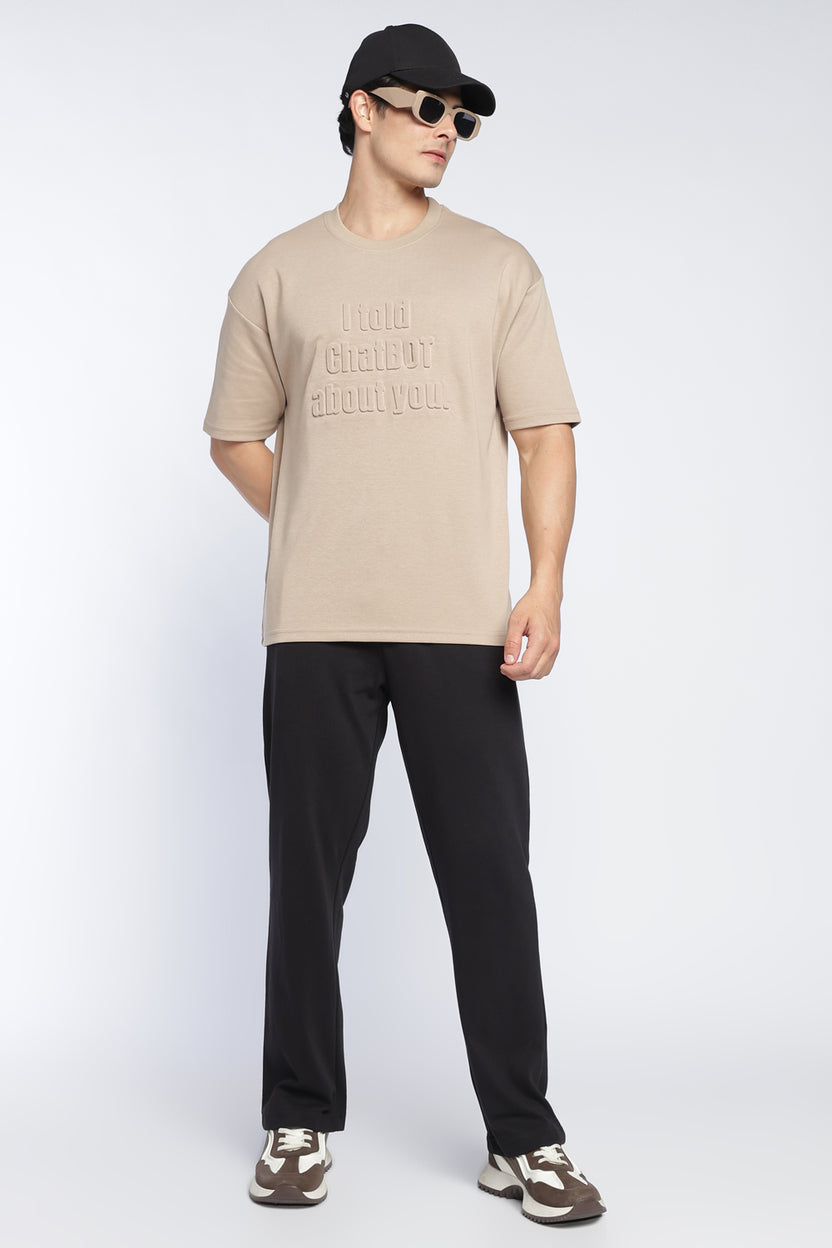 Beige Drop Shoulder Sleeves Relaxed Fit T-Shirt For Men - Image 6