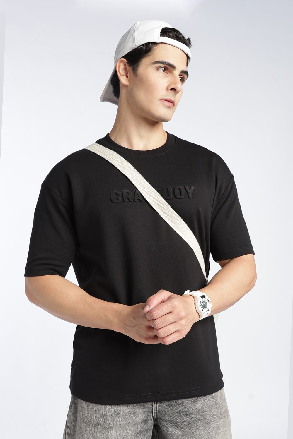 Mens Oversized Black Emboss T-Shirt - Image 1