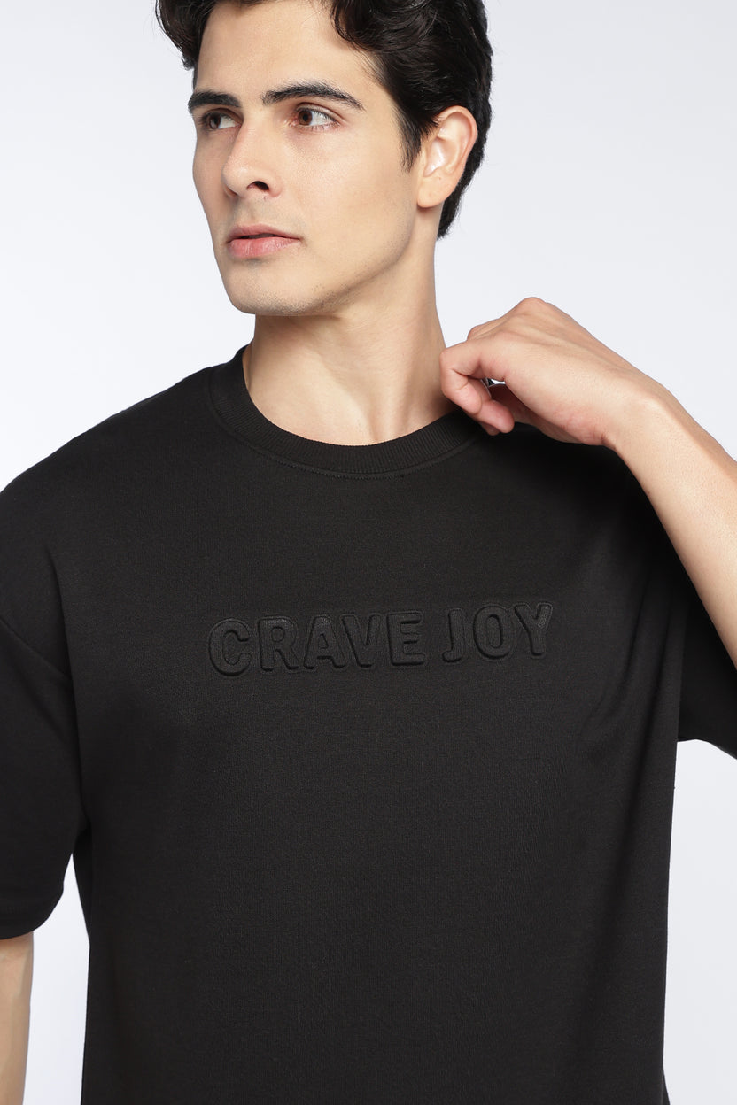 Mens Oversized Black Emboss T-Shirt - Image 3