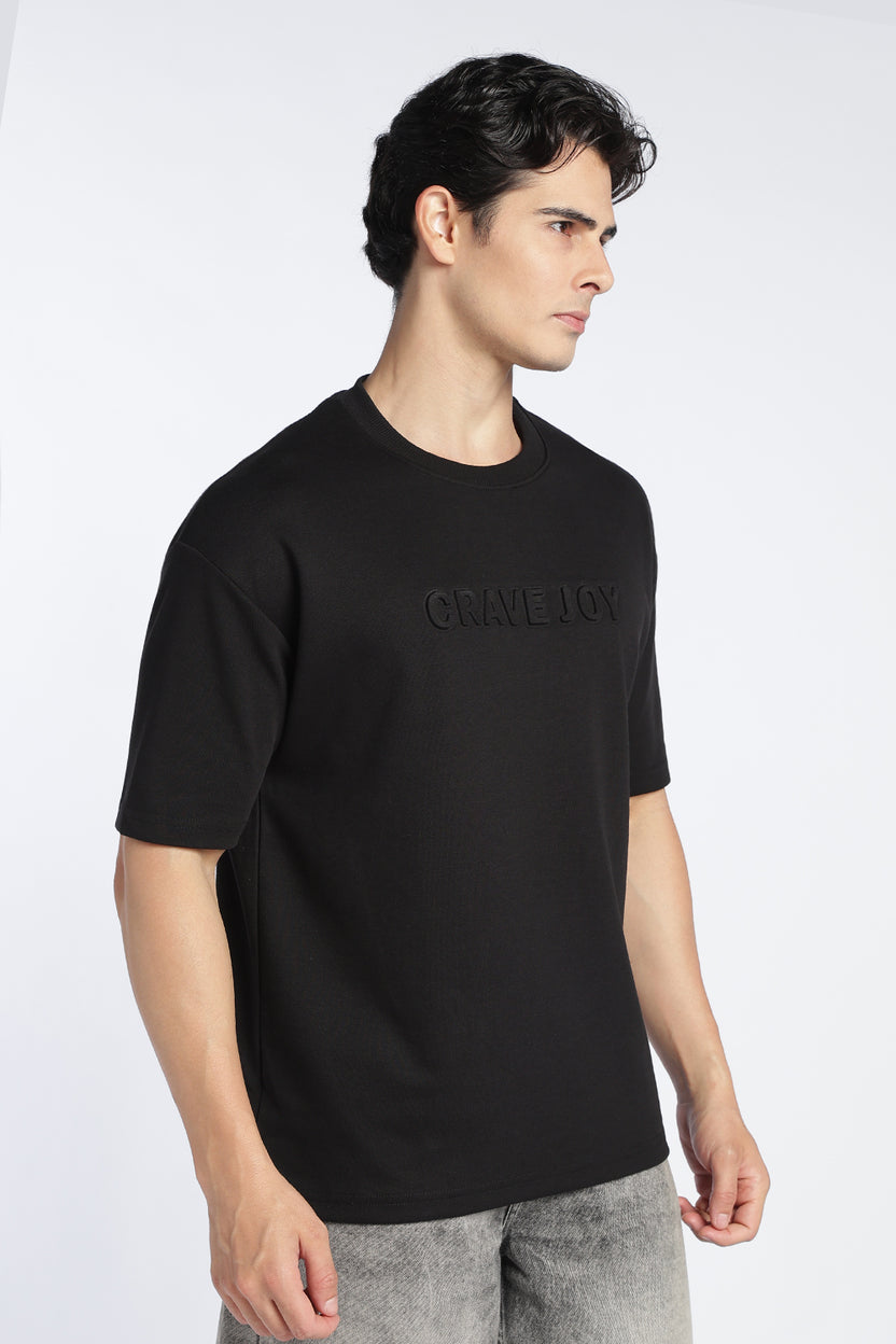 Mens Oversized Black Emboss T-Shirt - Image 4