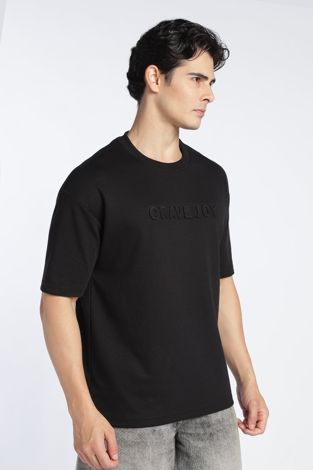 Mens Oversized Black Emboss T-Shirt - Image 4