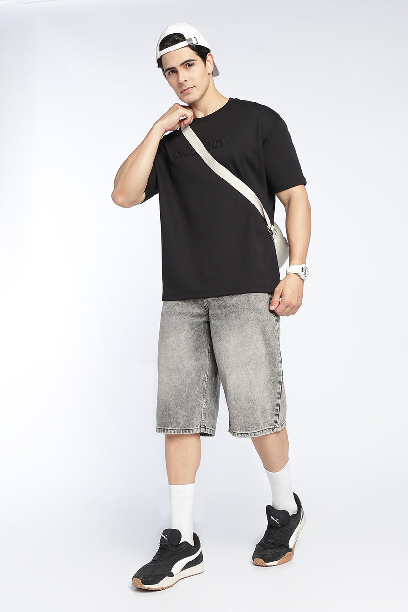 Mens Oversized Black Emboss T-Shirt - Image 6