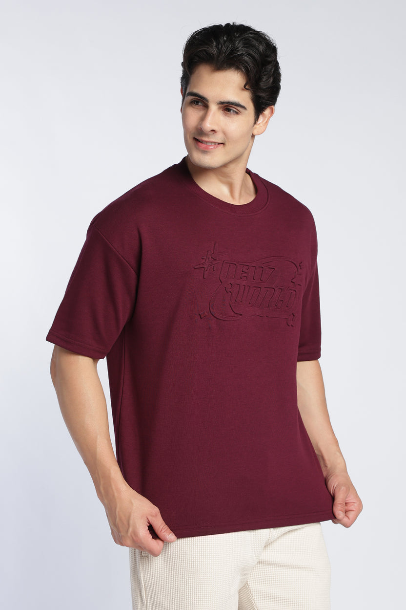 Mens Oversized Maroon Emboss T-Shirt - Image 4