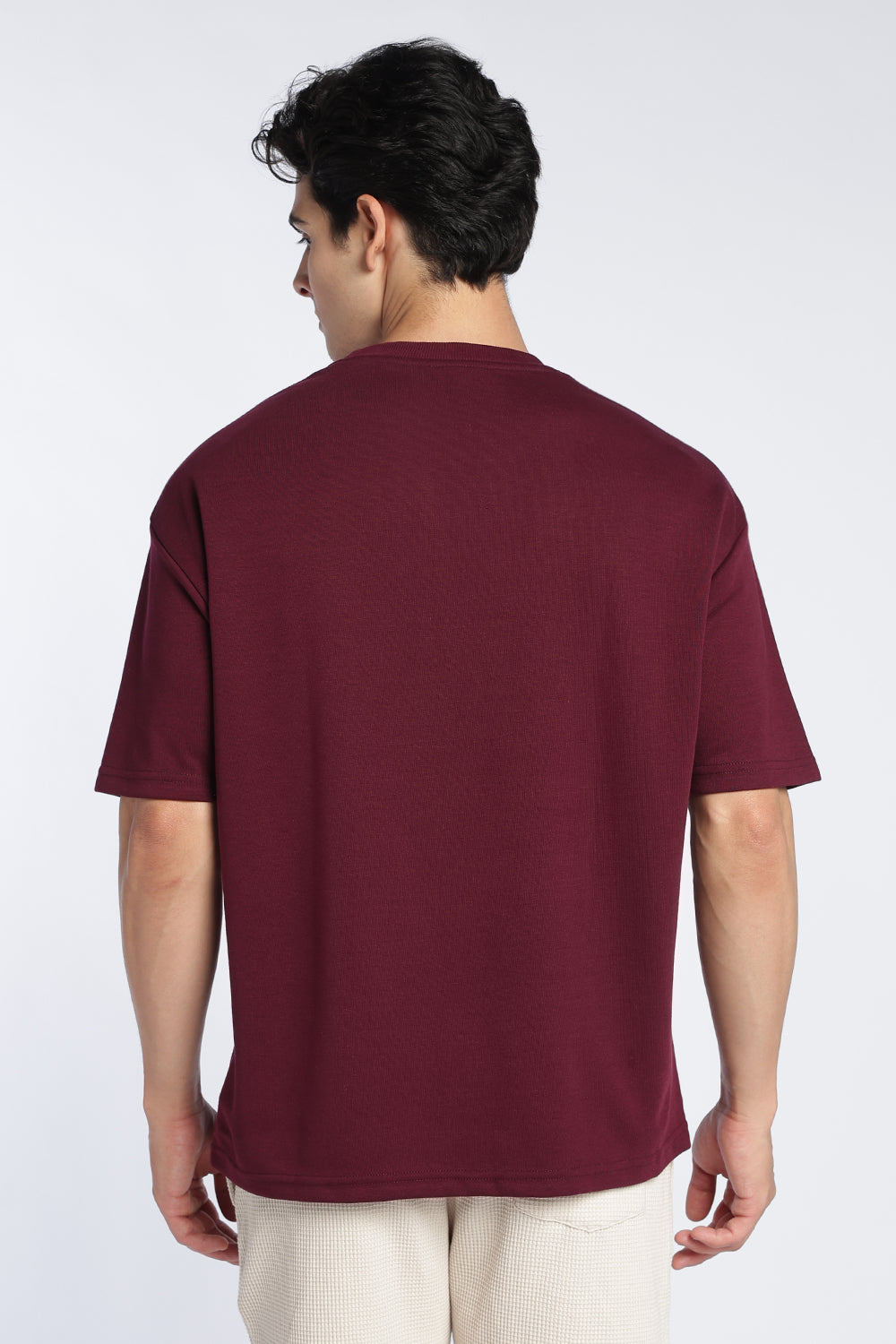 Mens Oversized Maroon Emboss T-Shirt - Image 5