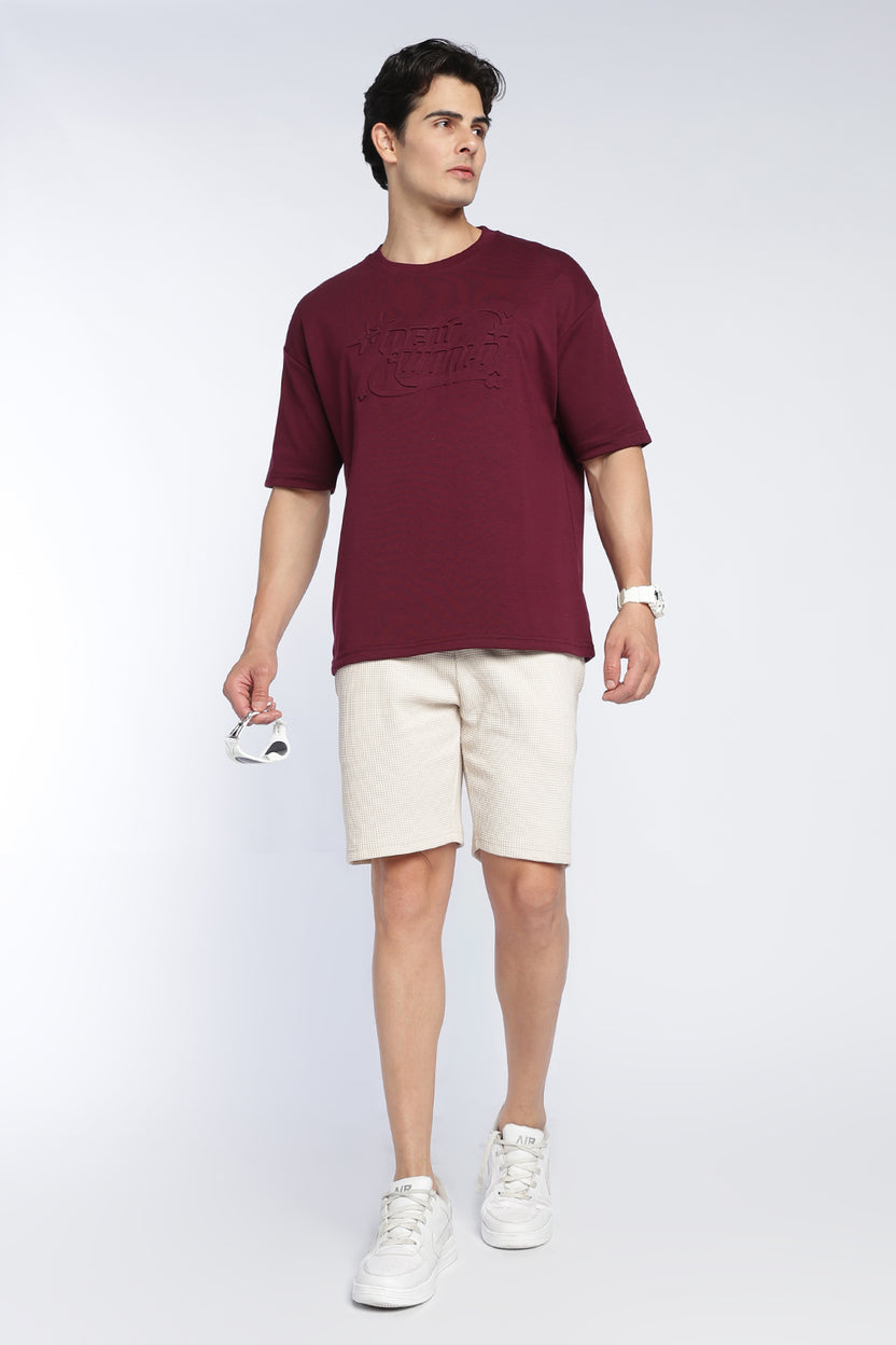 Mens Oversized Maroon Emboss T-Shirt - Image 6