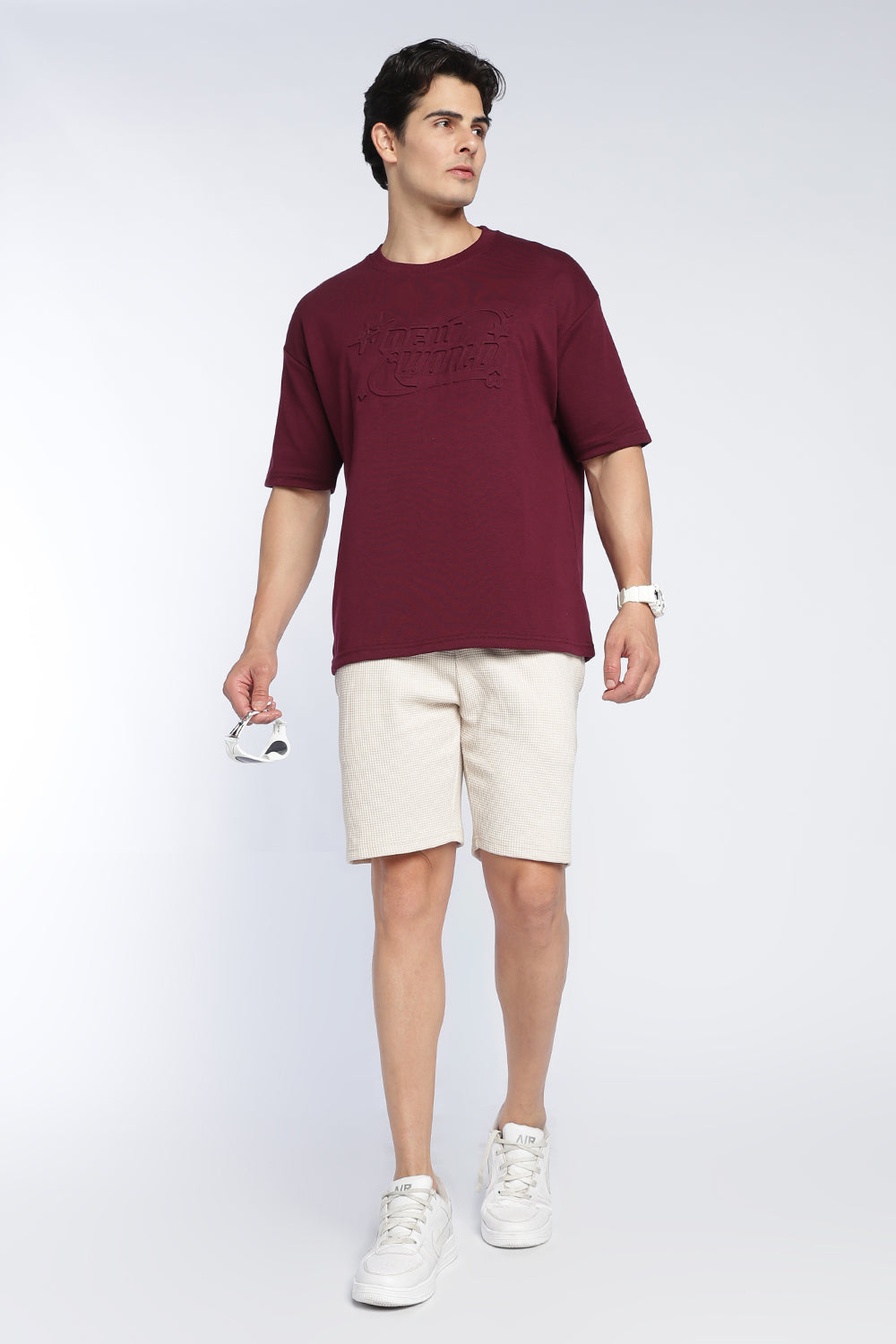 Mens Oversized Maroon Emboss T-Shirt - Image 6