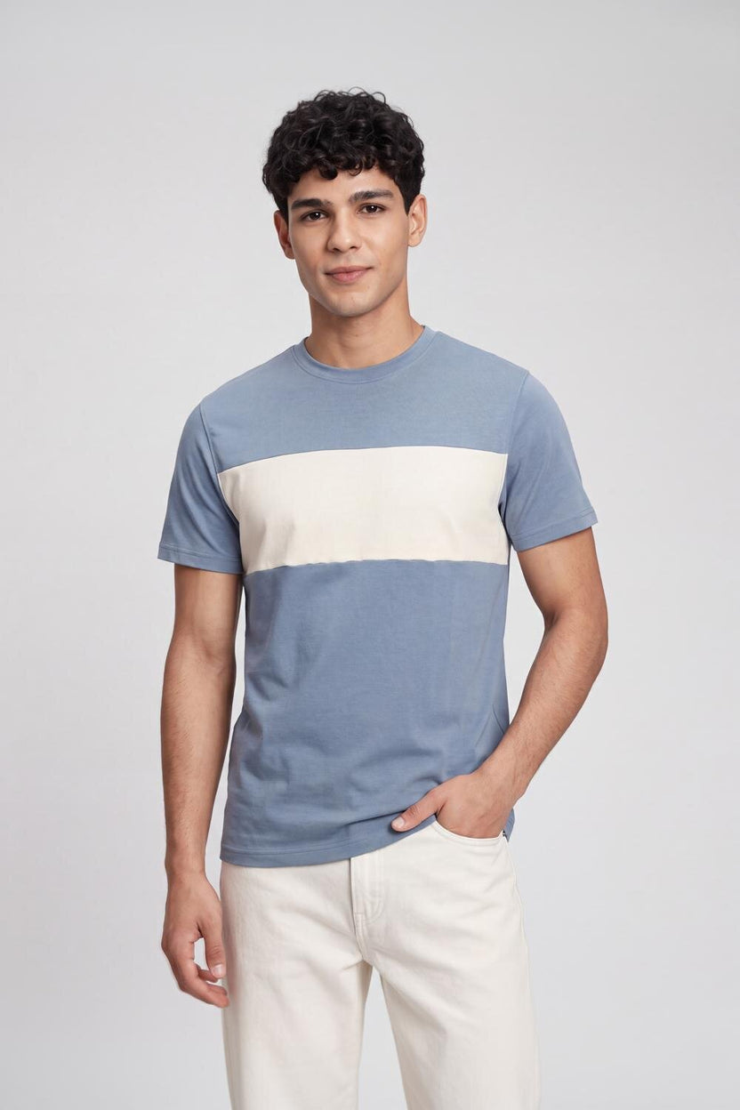 Light Blue Cotton Regular Fit T-Shirt For Men - Image 2