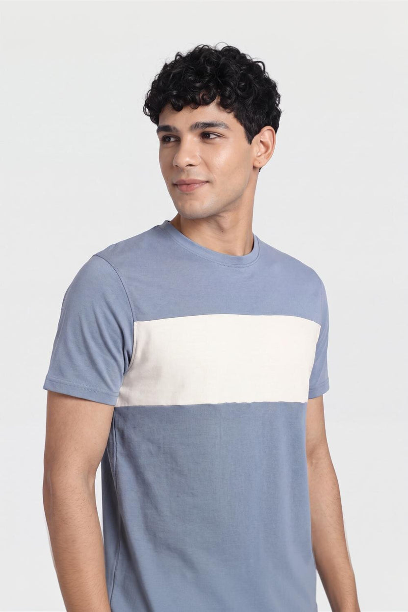 Light Blue Cotton Regular Fit T-Shirt For Men - Image 3