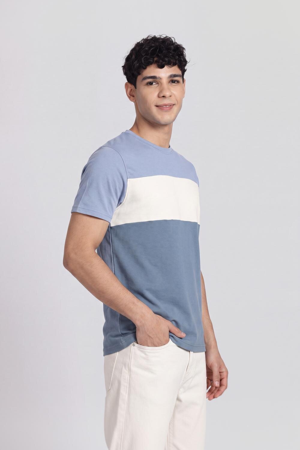 Light Blue Cotton Regular Fit T-Shirt For Men - Image 4