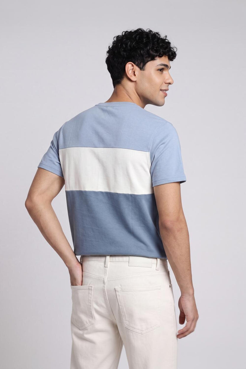 Light Blue Cotton Regular Fit T-Shirt For Men - Image 5