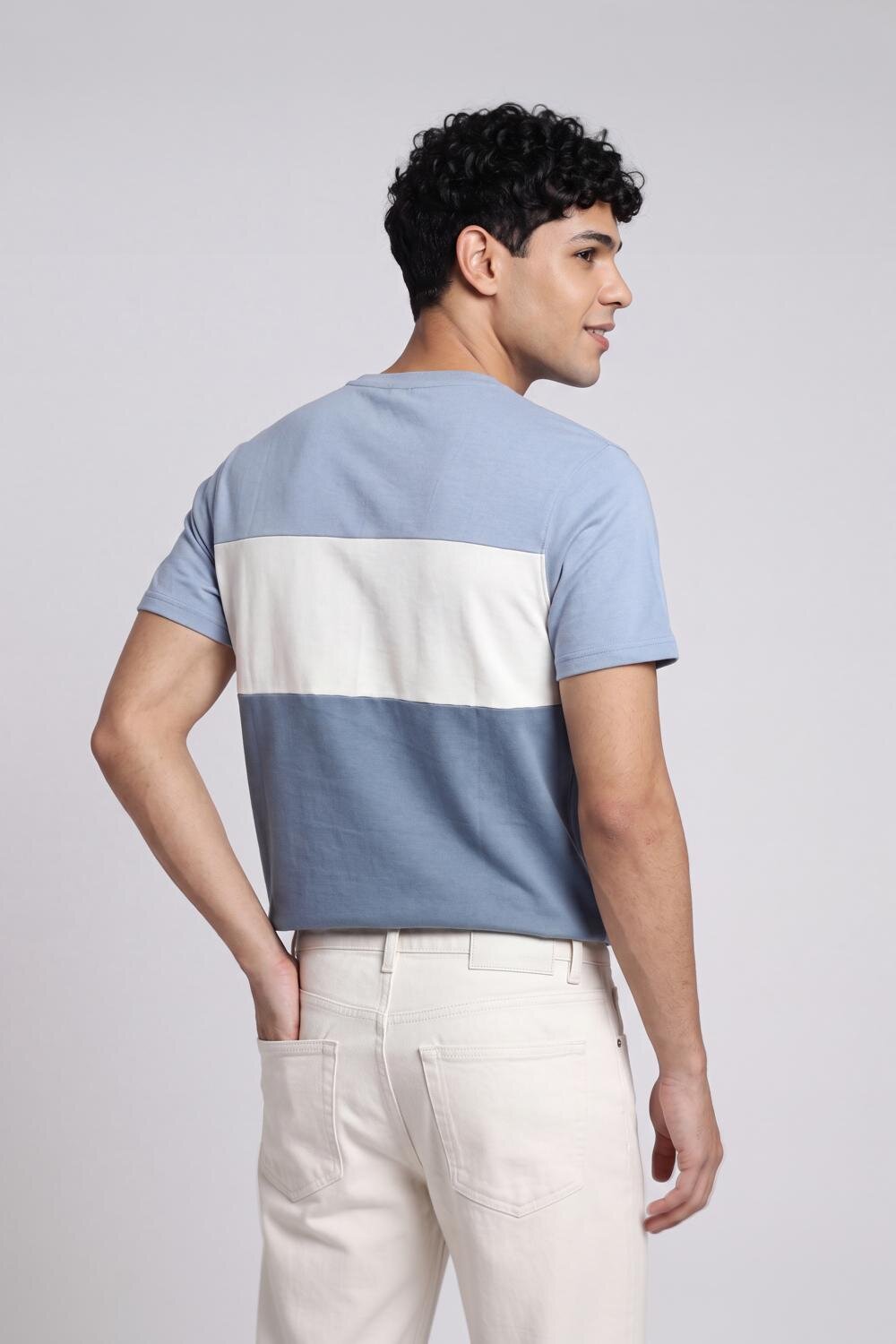 Light Blue Cotton Regular Fit T-Shirt For Men - Image 5