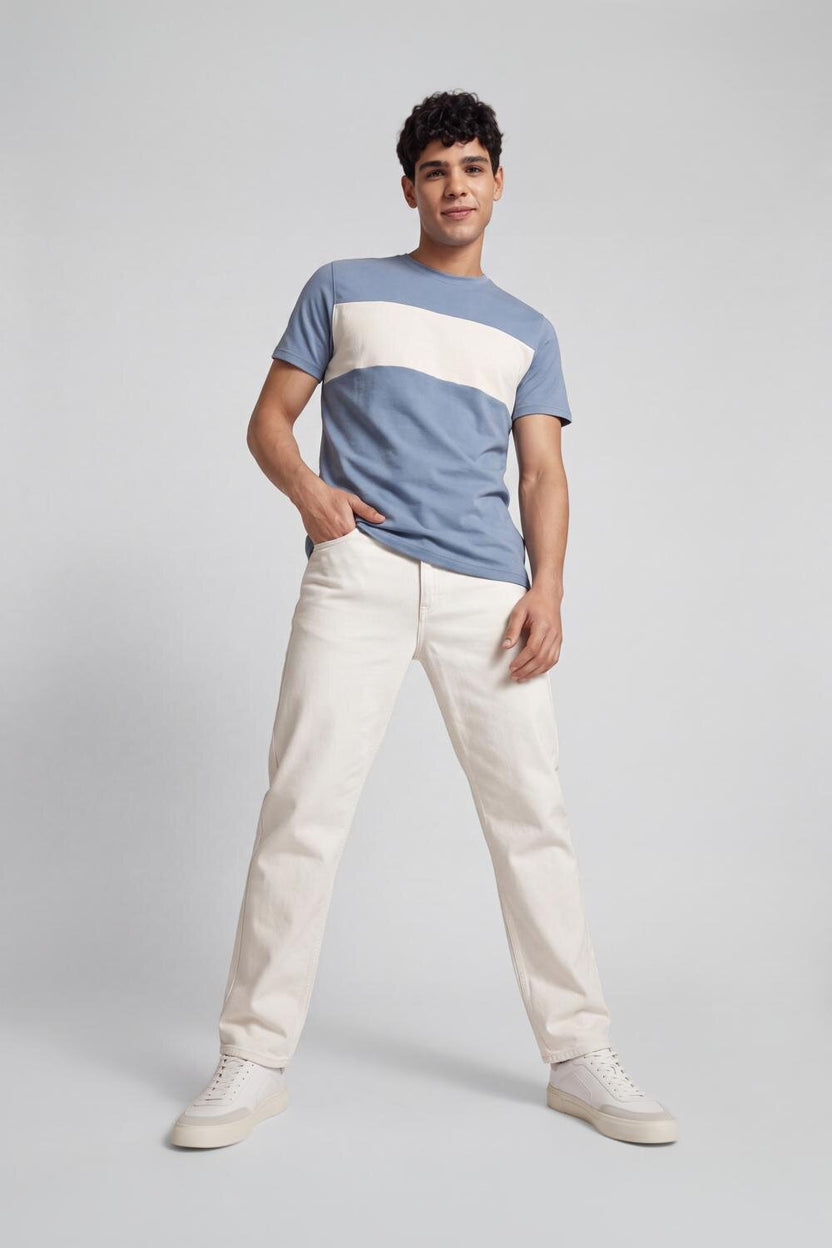 Light Blue Cotton Regular Fit T-Shirt For Men - Image 6