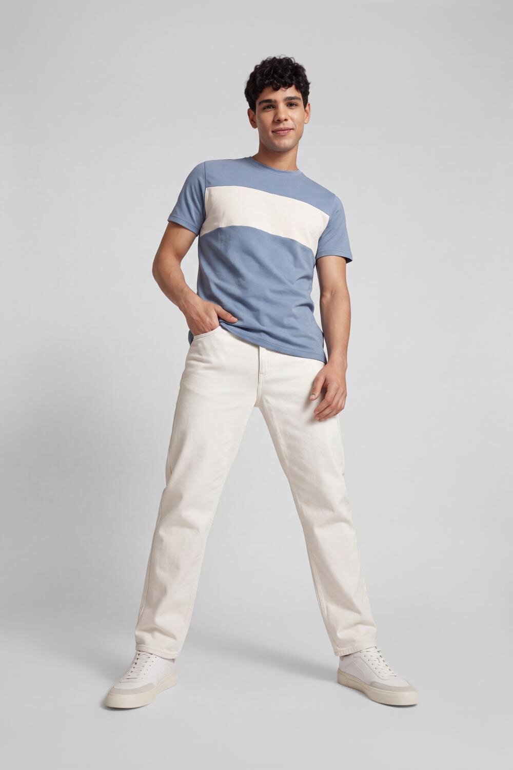 Light Blue Cotton Regular Fit T-Shirt For Men - Image 6