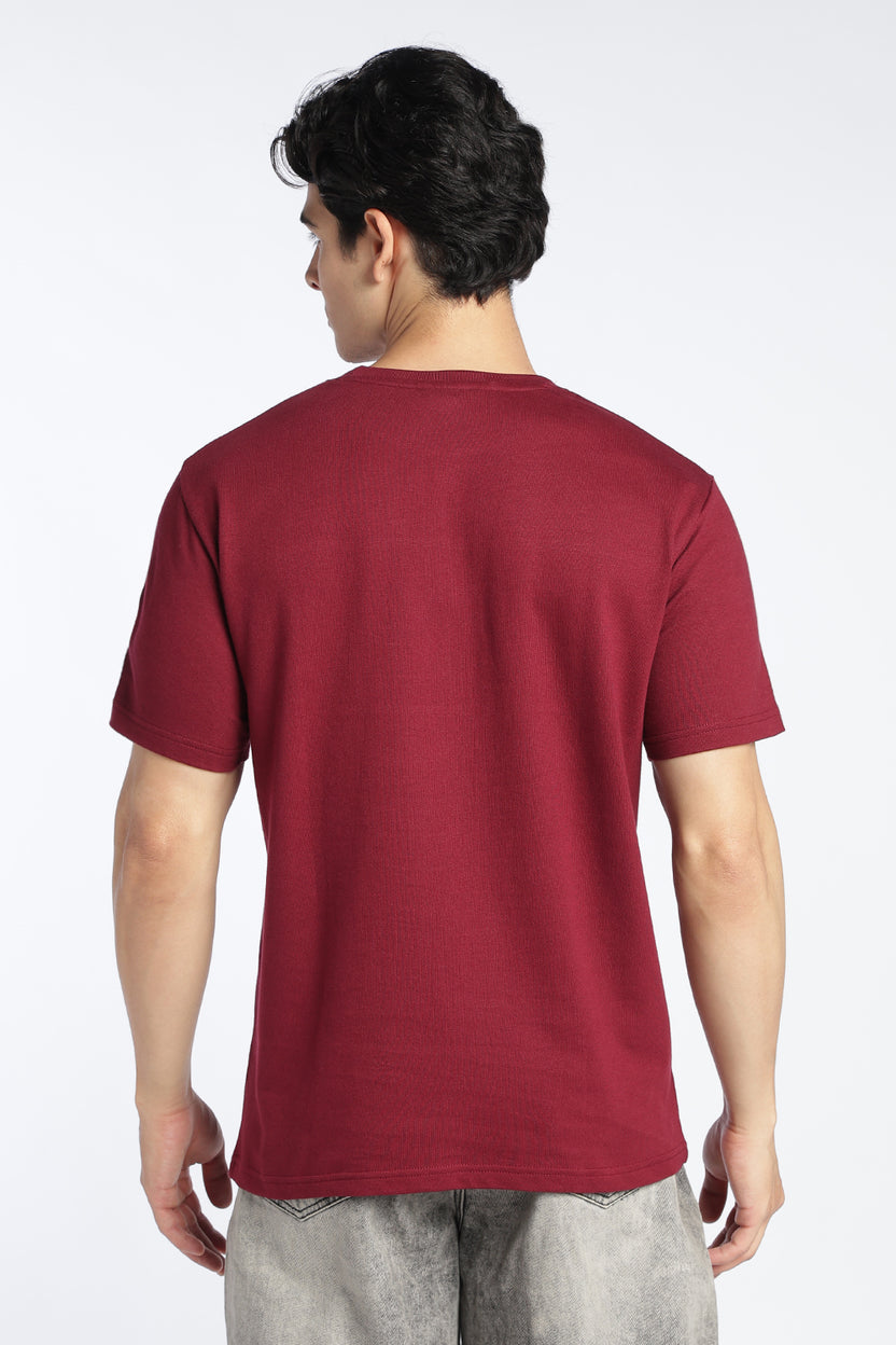 Maroon Cotton Regular Fit T-Shirt For Men - Image 5