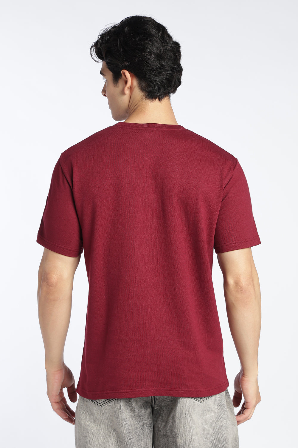 Maroon Cotton Regular Fit T-Shirt For Men - Image 5