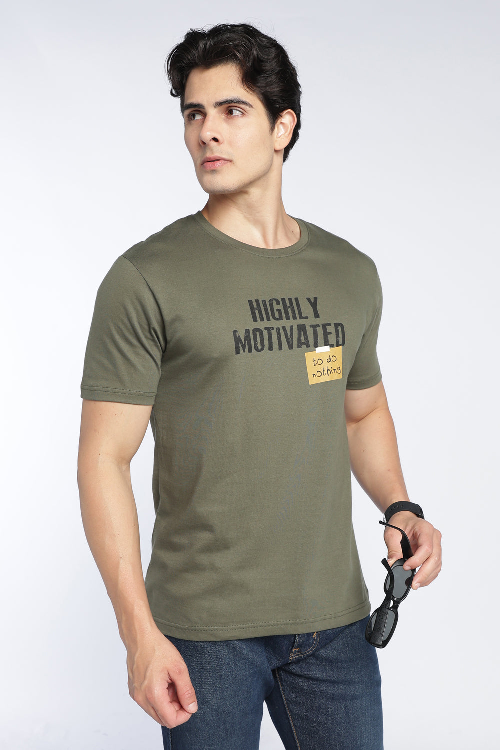Olive Letter Relaxed Fit T-Shirt For Men - Image 1