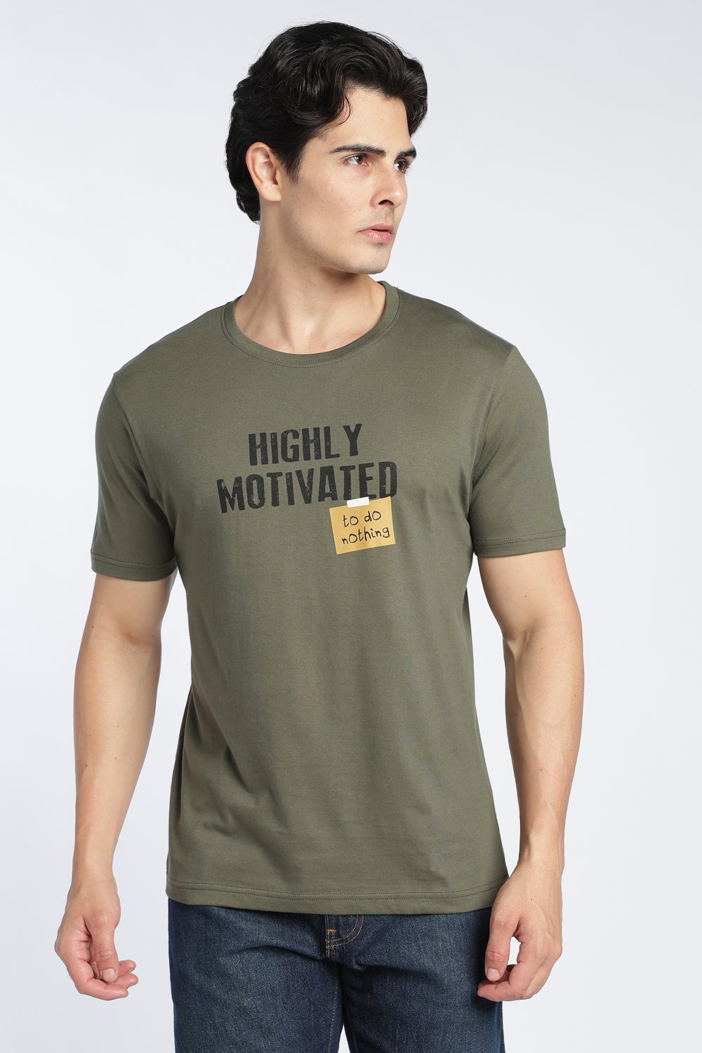 Olive Letter Relaxed Fit T-Shirt For Men - Image 2