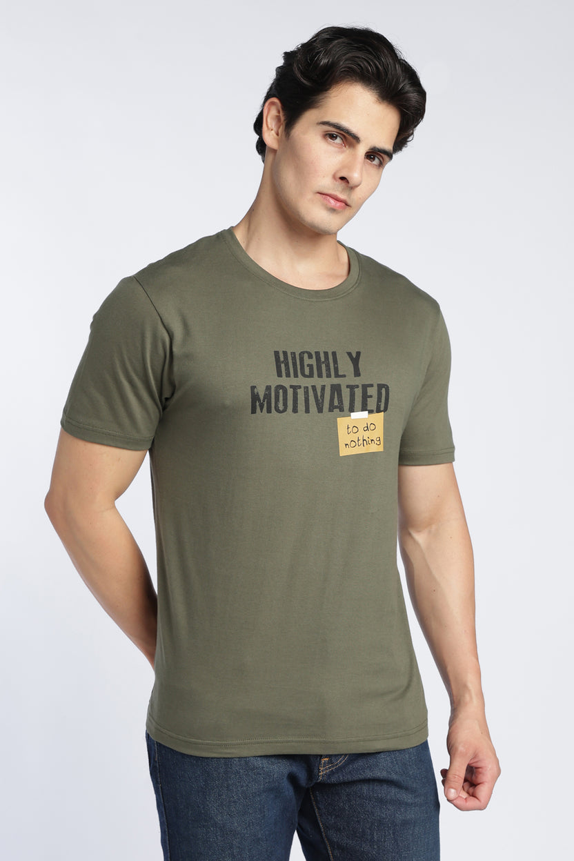 Olive Letter Relaxed Fit T-Shirt For Men - Image 4