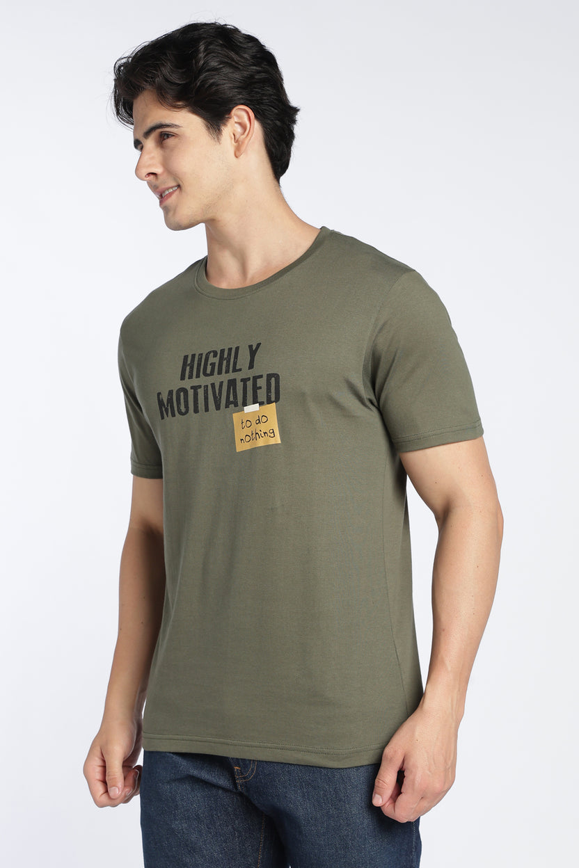 Olive Letter Relaxed Fit T-Shirt For Men - Image 5