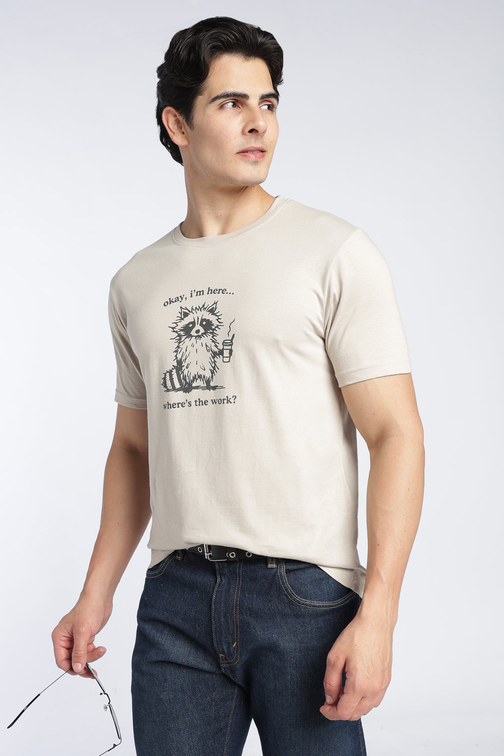 Beige Graphic Relaxed Fit T-Shirt For Men - Image 1