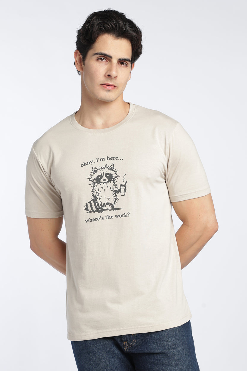 Beige Graphic Relaxed Fit T-Shirt For Men - Image 2