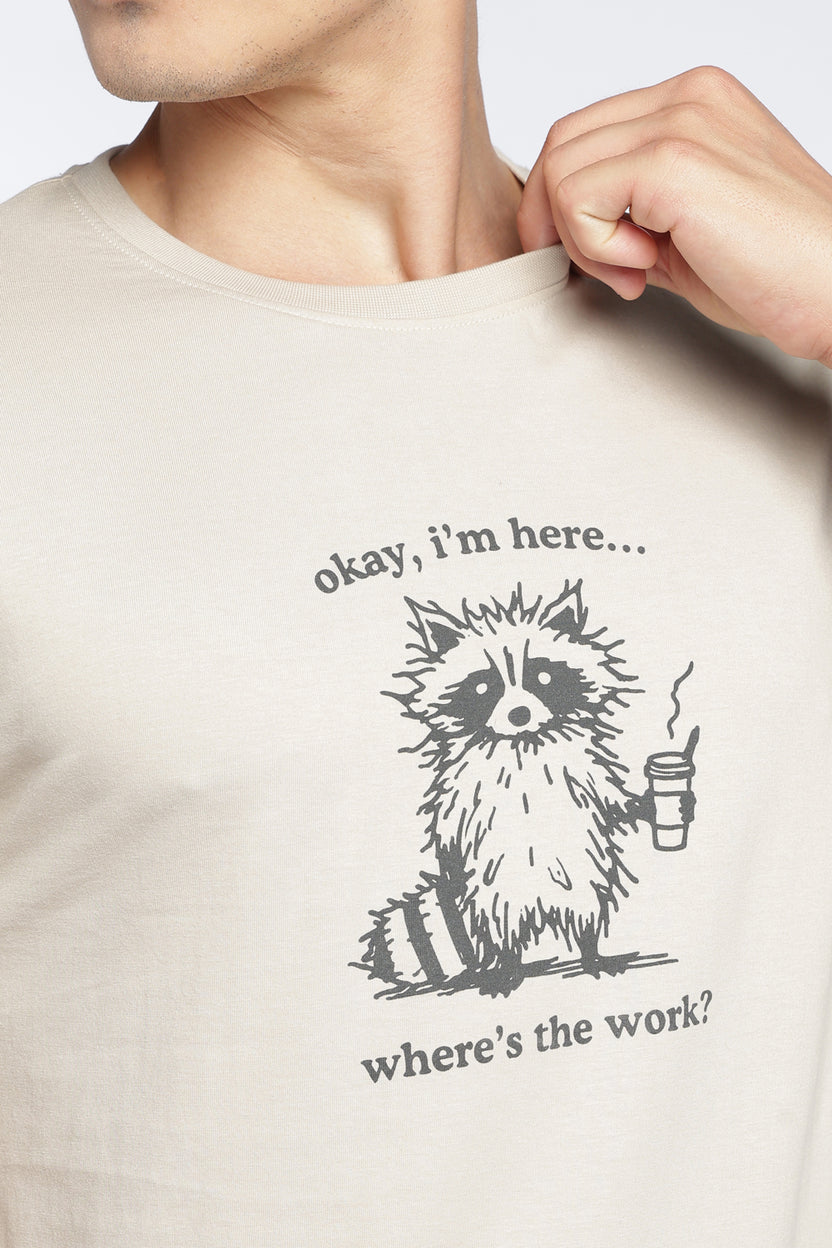 Beige Graphic Relaxed Fit T-Shirt For Men - Image 3