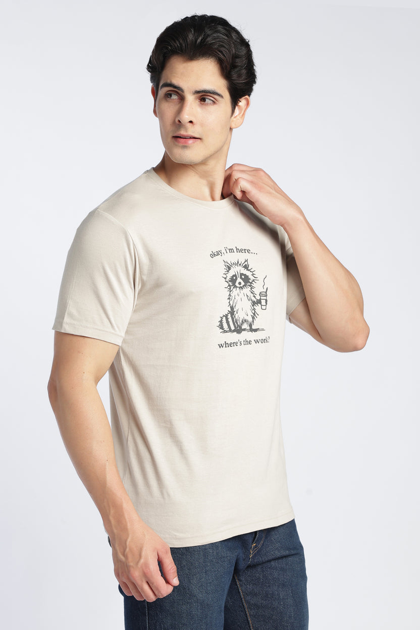 Beige Graphic Relaxed Fit T-Shirt For Men - Image 4