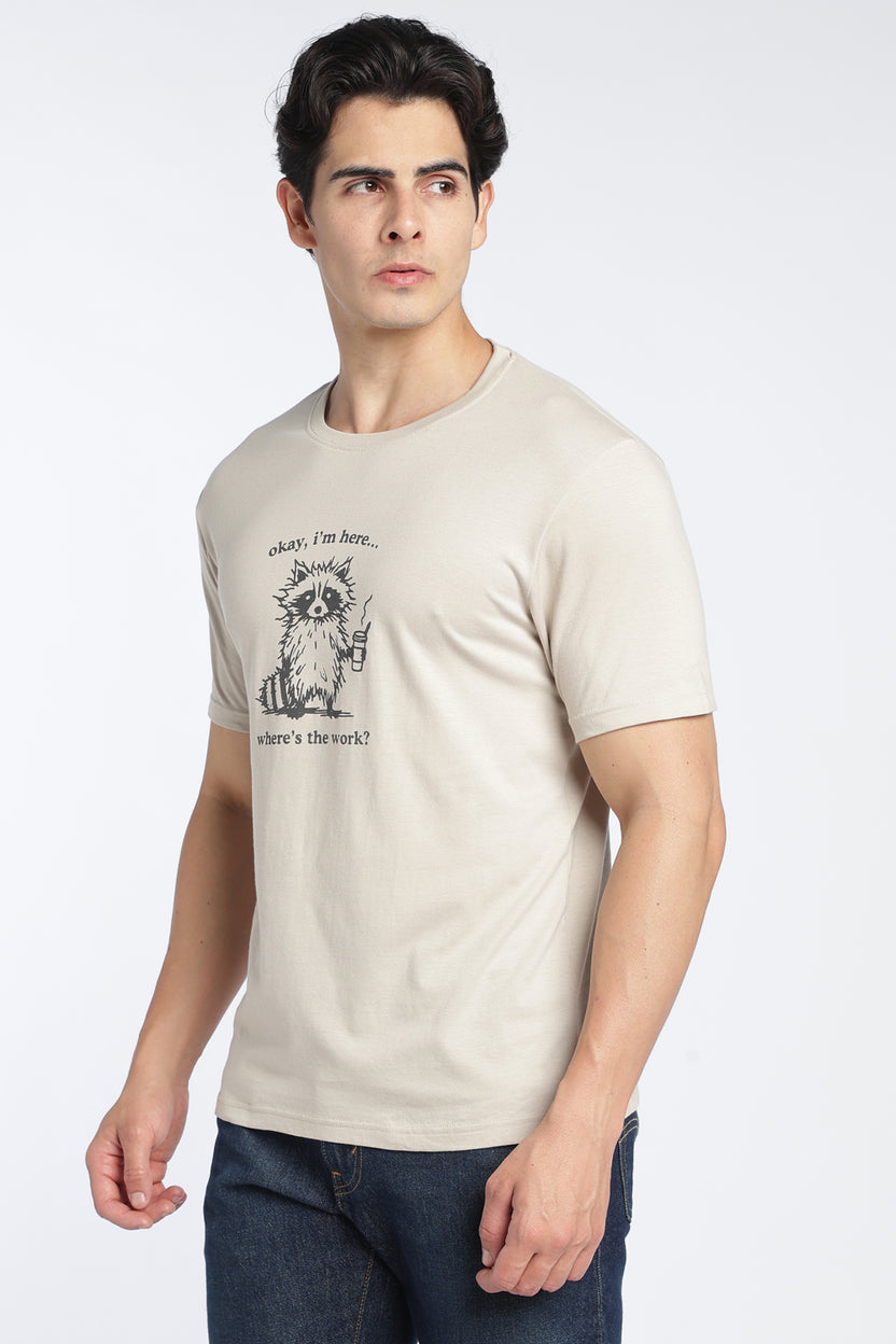 Beige Graphic Relaxed Fit T-Shirt For Men - Image 5