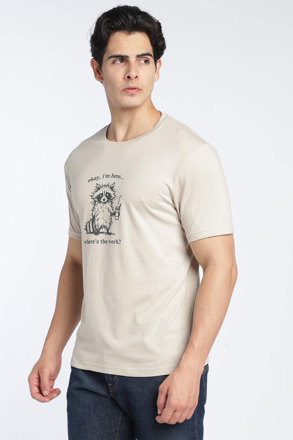Beige Graphic Relaxed Fit T-Shirt For Men - Image 5
