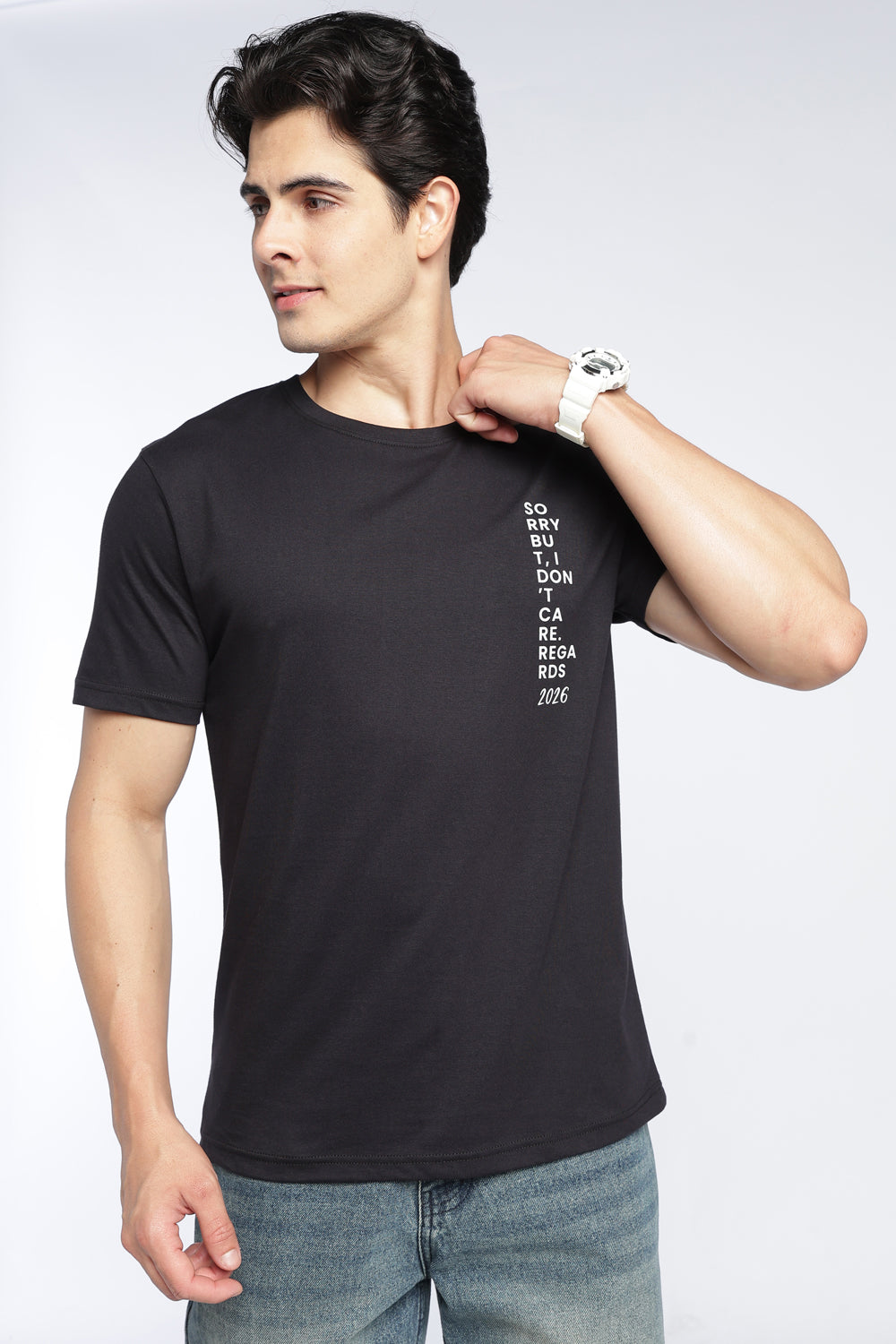 Mens Regular Black Letter Printed T-Shirt - Image 1