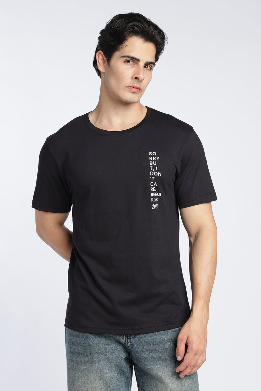 Mens Regular Black Letter Printed T-Shirt - Image 2