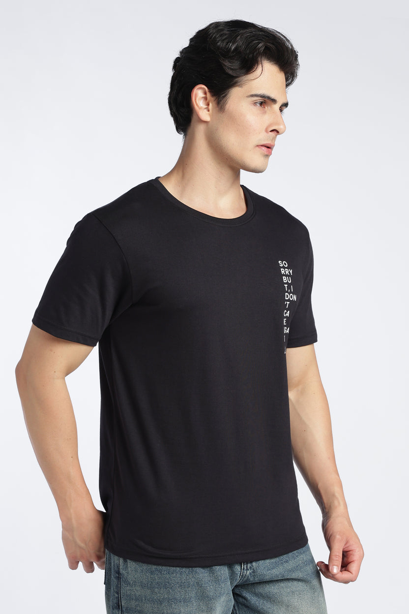 Mens Regular Black Letter Printed T-Shirt - Image 4