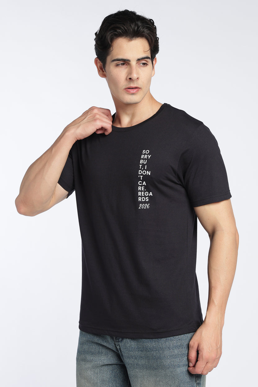 Mens Regular Black Letter Printed T-Shirt - Image 5